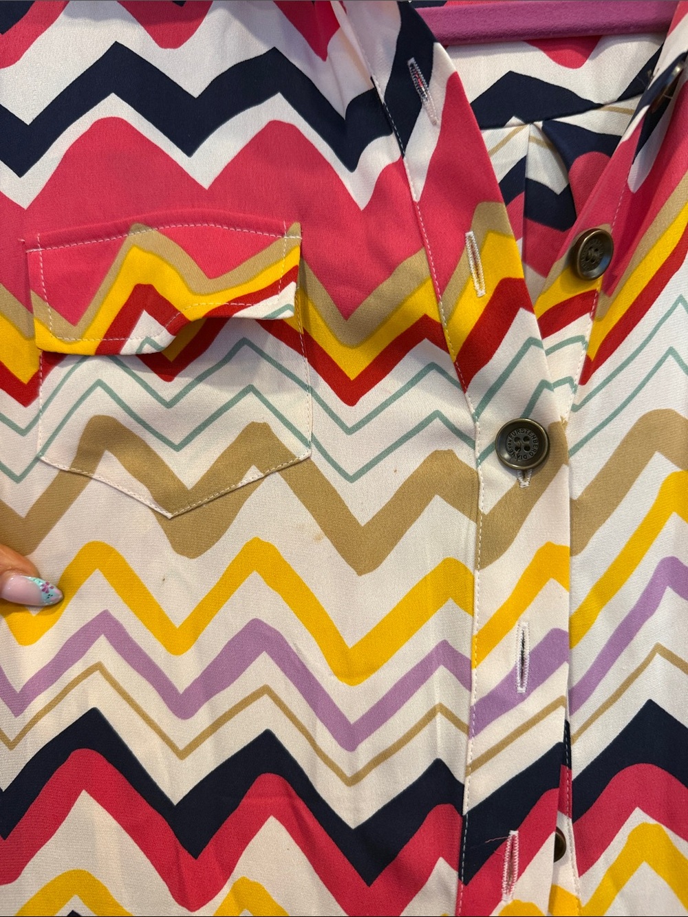Diane Von Furstenberg Chevron Short Sleeve Mini Dress in Red, Yellow & Black - Picture 3 of 7